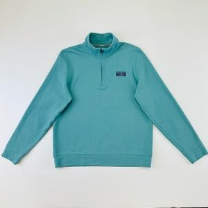 LLBean mens blue polo shirt Medium Quarter zip pullover long sleeve Preppy
